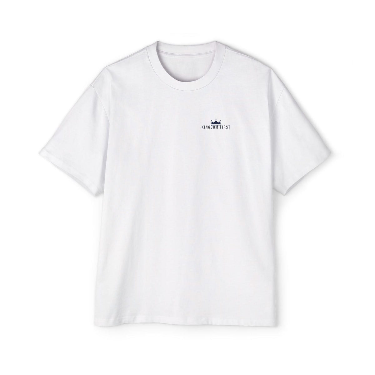 Kingdom First Oversized Tee with a small crown, inspired by Matthew 6:33