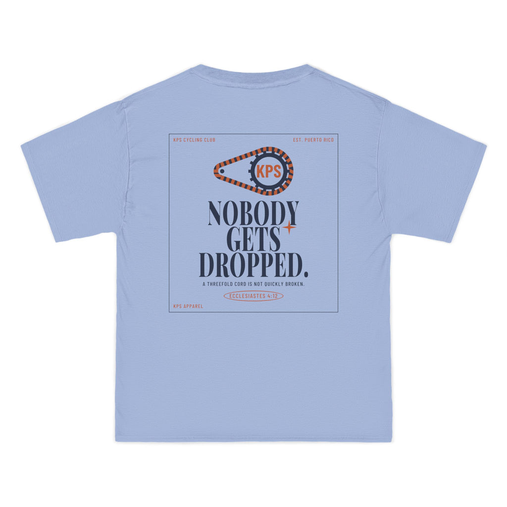 KPS Cycling Club Tee, Light Blue, back view, KPS CYCLING CLUB. Ecclesiastes 4:12 (KJV)