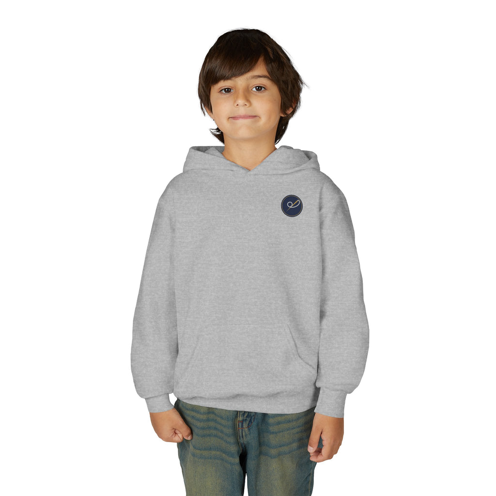 Child of God Youth Hoodie, kids' hoodie, Sport Grey, front view, worn by a child, A CHILD OF GOD… STILL ASKING “ARE WE THERE YET?”, 1 John 3:2 (KJV)