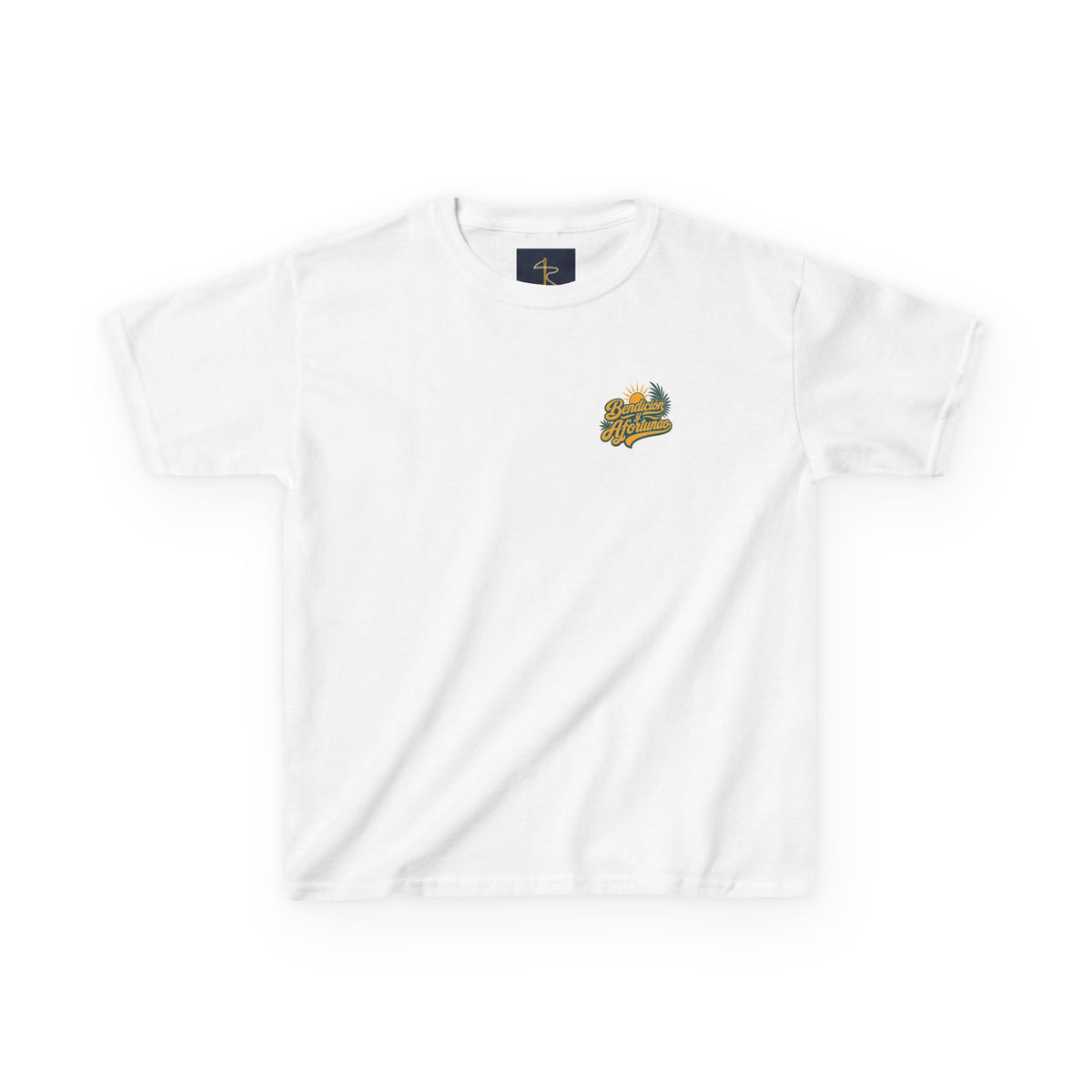 Bendecío y Afortunao Kids Tee, kids' t-shirt, White, front view, BENDECÍO Y AFORTUNAO., Numbers 6:24 (KJV)
