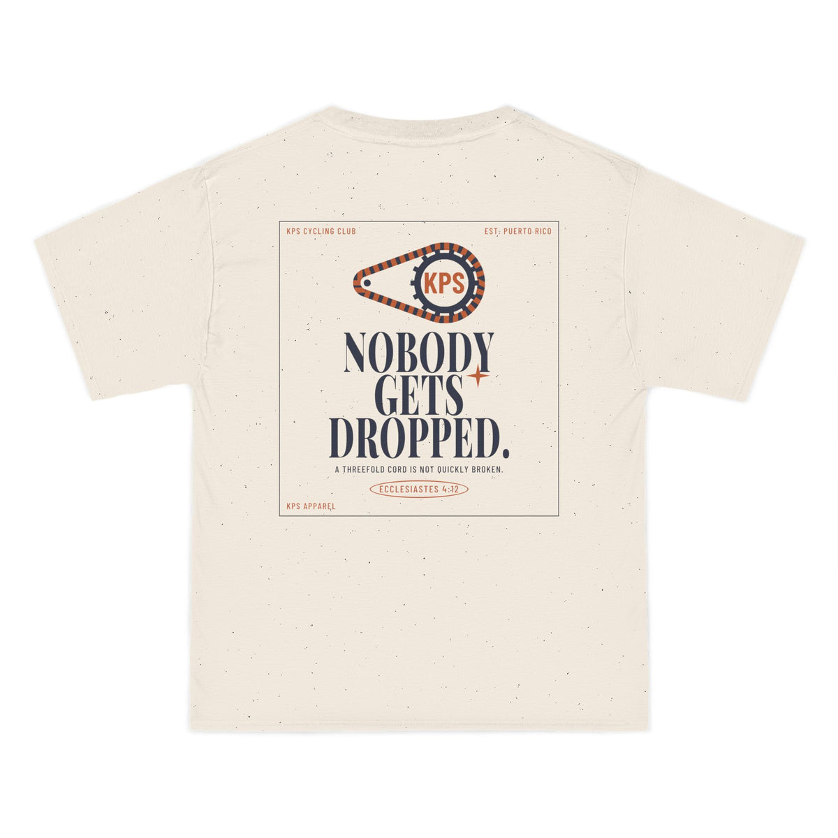 KPS Cycling Club Tee, Natural, back view, KPS CYCLING CLUB. Ecclesiastes 4:12 (KJV)