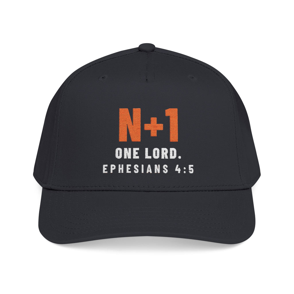 N+1 Cap, Black, front view, N+1. ONE LORD. Ephesians 4:5 (KJV)