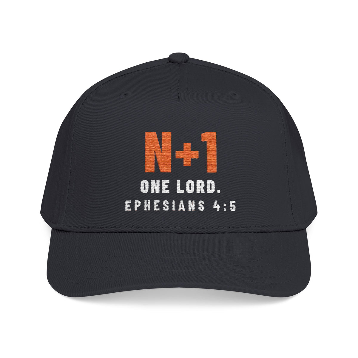 N+1 Cap, Black, front view, N+1. ONE LORD. Ephesians 4:5 (KJV)