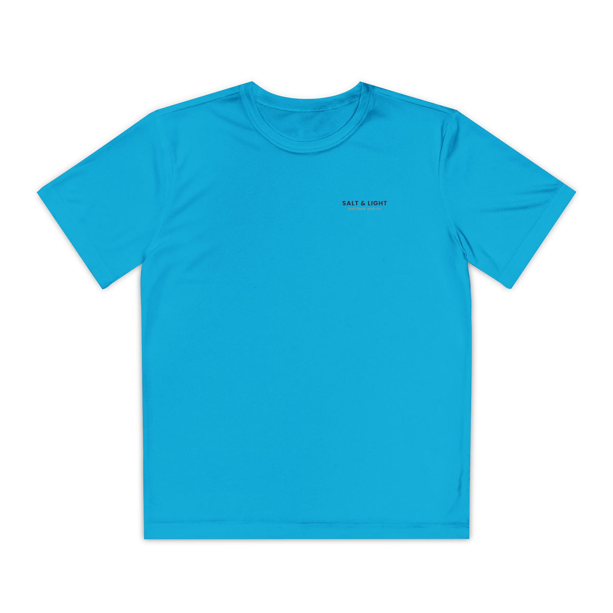 Salt & Light Youth Tee, kids' t-shirt, Atomic Blue, front view, SALT & LIGHT., Matthew 5:13–14 (KJV)