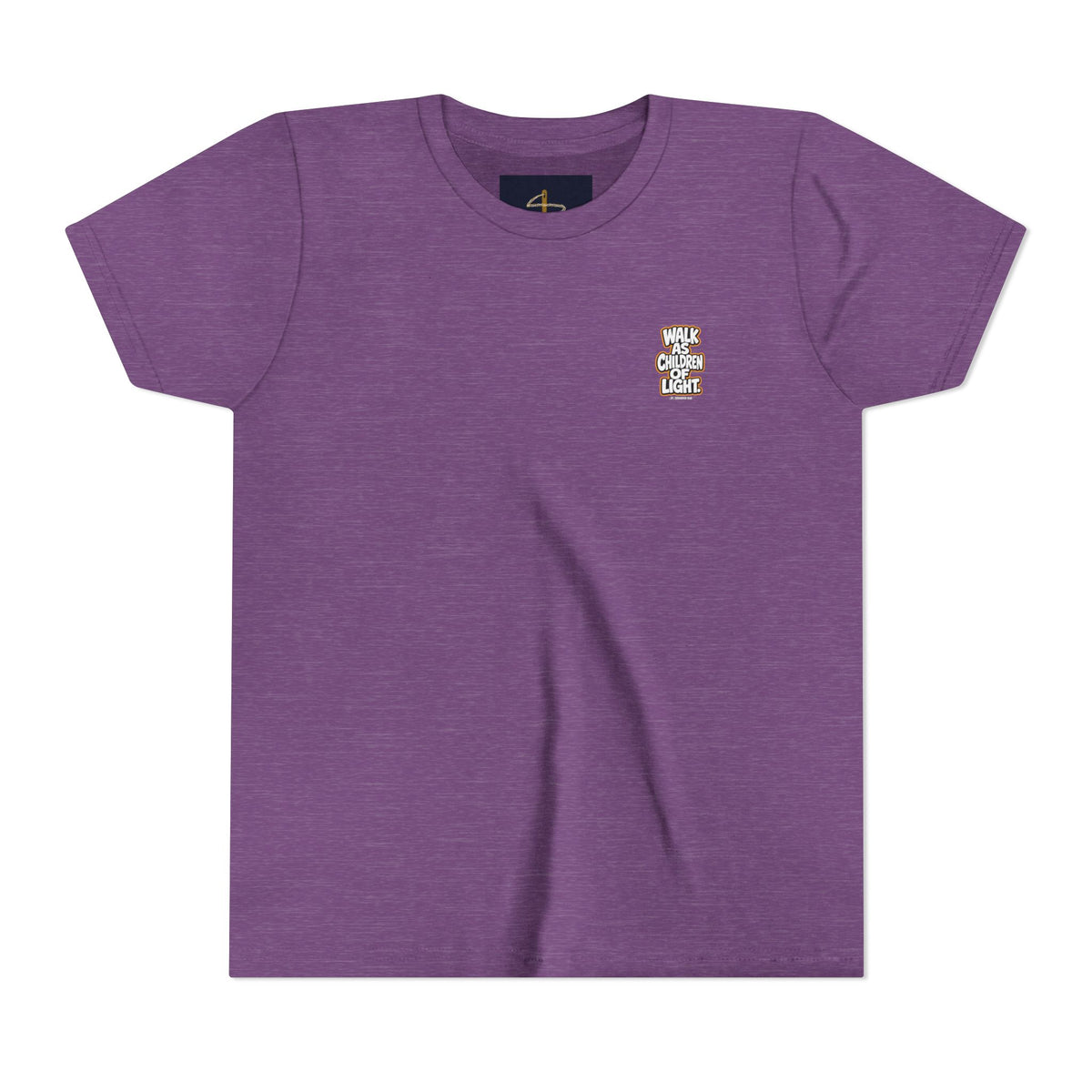 Children of Light Youth Tee, kids' t-shirt, Heather Team Purple, front view, WALK AS CHILDREN OF LIGHT., Ephesians 5:8 (KJV)