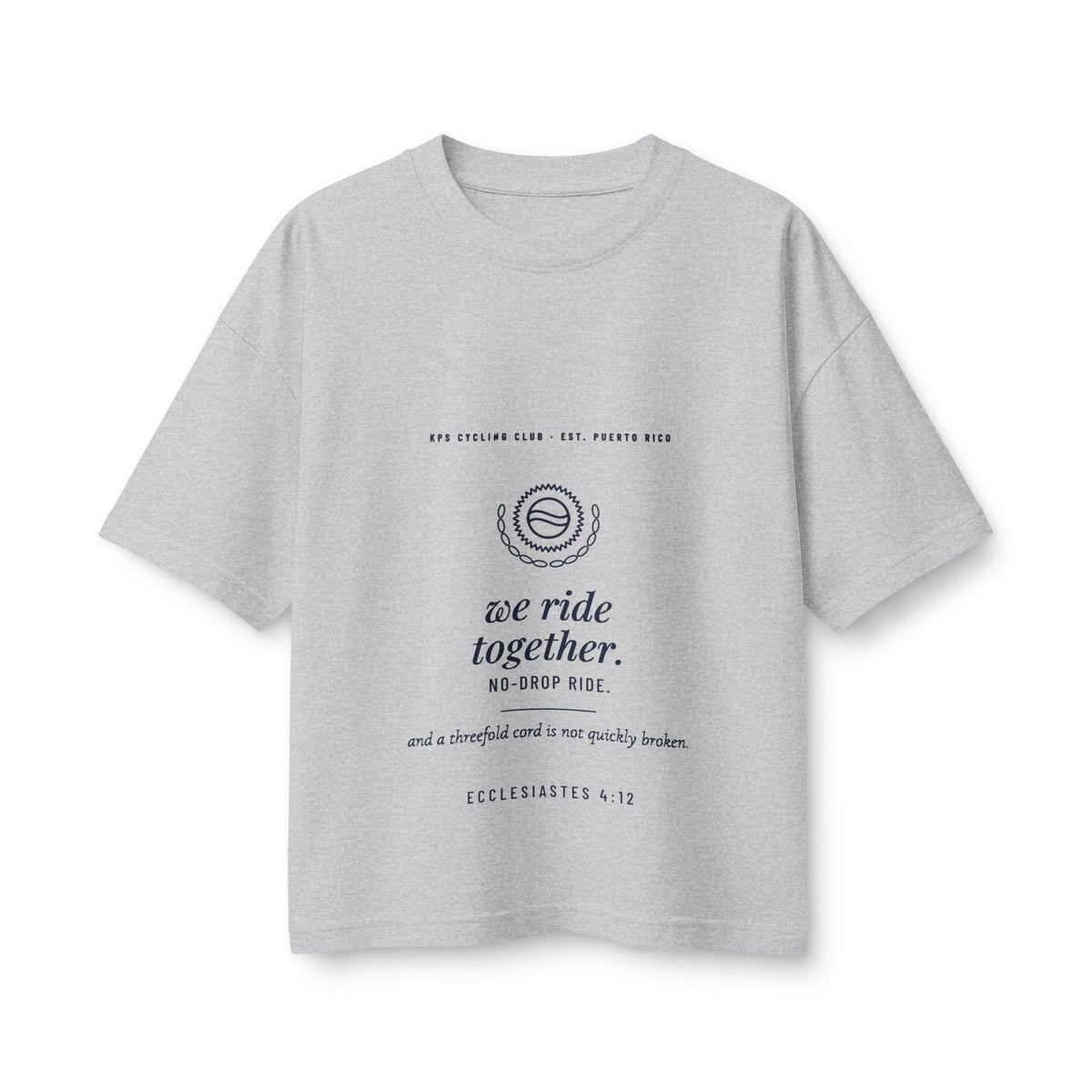 We Ride Together Women's Boxy Tee, Athletic Heather, front view, WE RIDE TOGETHER. (NO-DROP RIDE.) Ecclesiastes 4:12 (KJV)