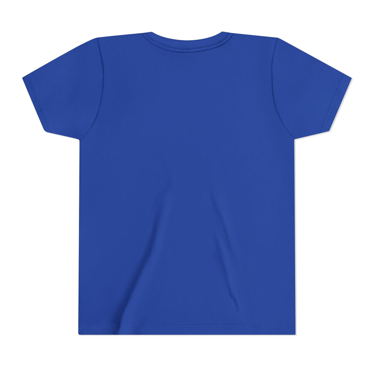 Kingdom Kid Youth Tee in True Royal, flat back view (plain back): KINGDOM KID. crown print, Matthew 6:33 (KJV)