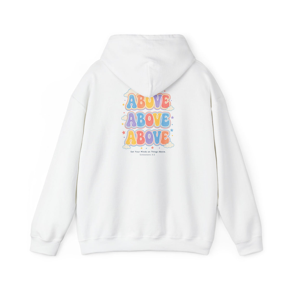 Things Above Hoodie, hoodie, White, back view, THINGS ABOVE., Colossians 3:2 (KJV)