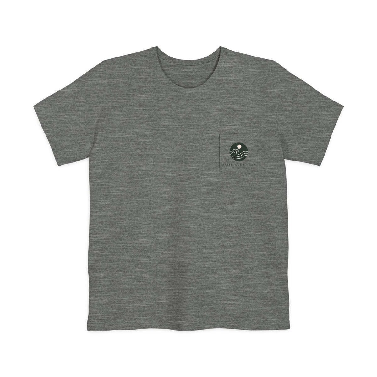 Earth and Moon Pocket Tee, t-shirt, Deep Heather, front view, THE HEAVENS DECLARE., Psalm 19:1 (KJV)