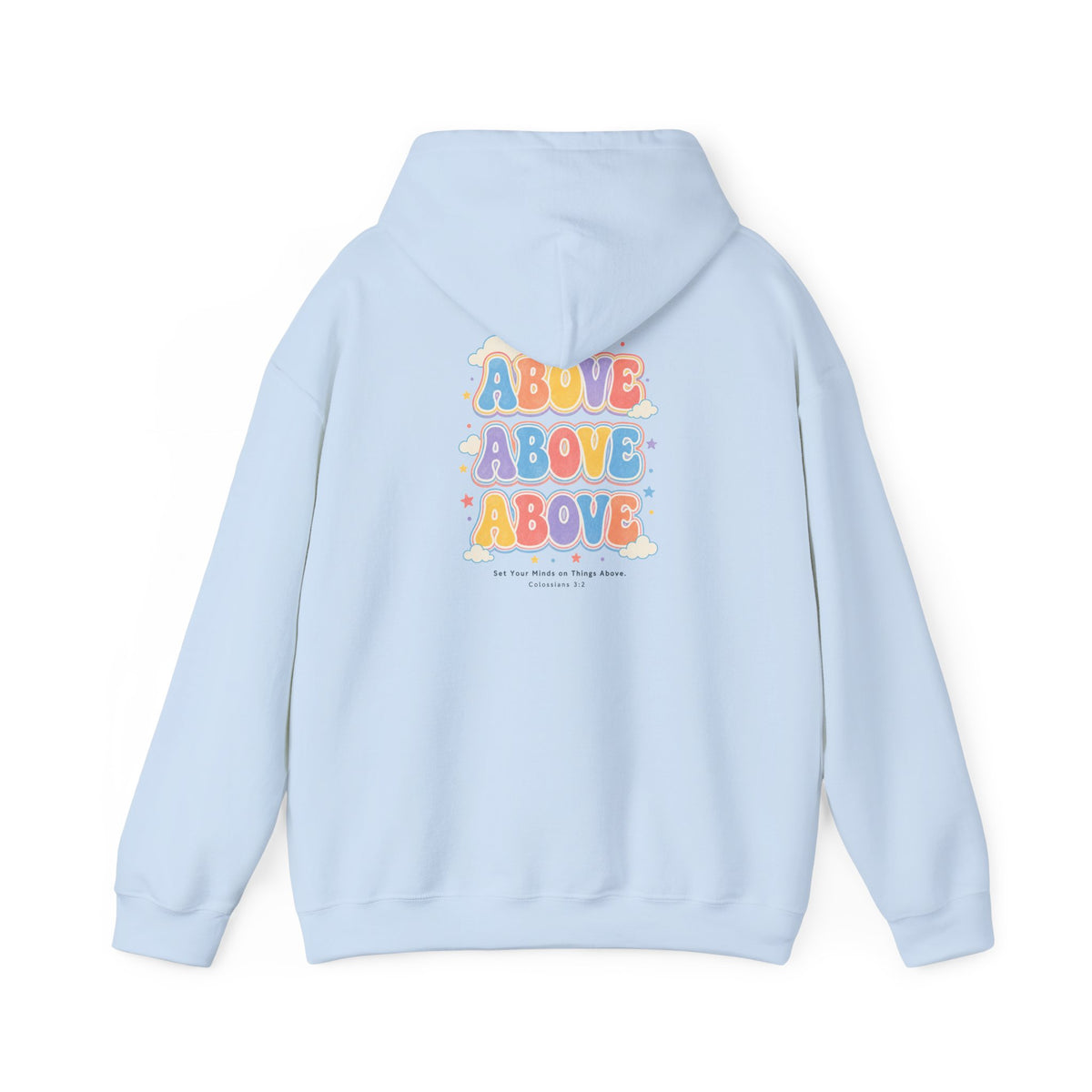 Things Above Hoodie, hoodie, Light Blue, back view, THINGS ABOVE., Colossians 3:2 (KJV)