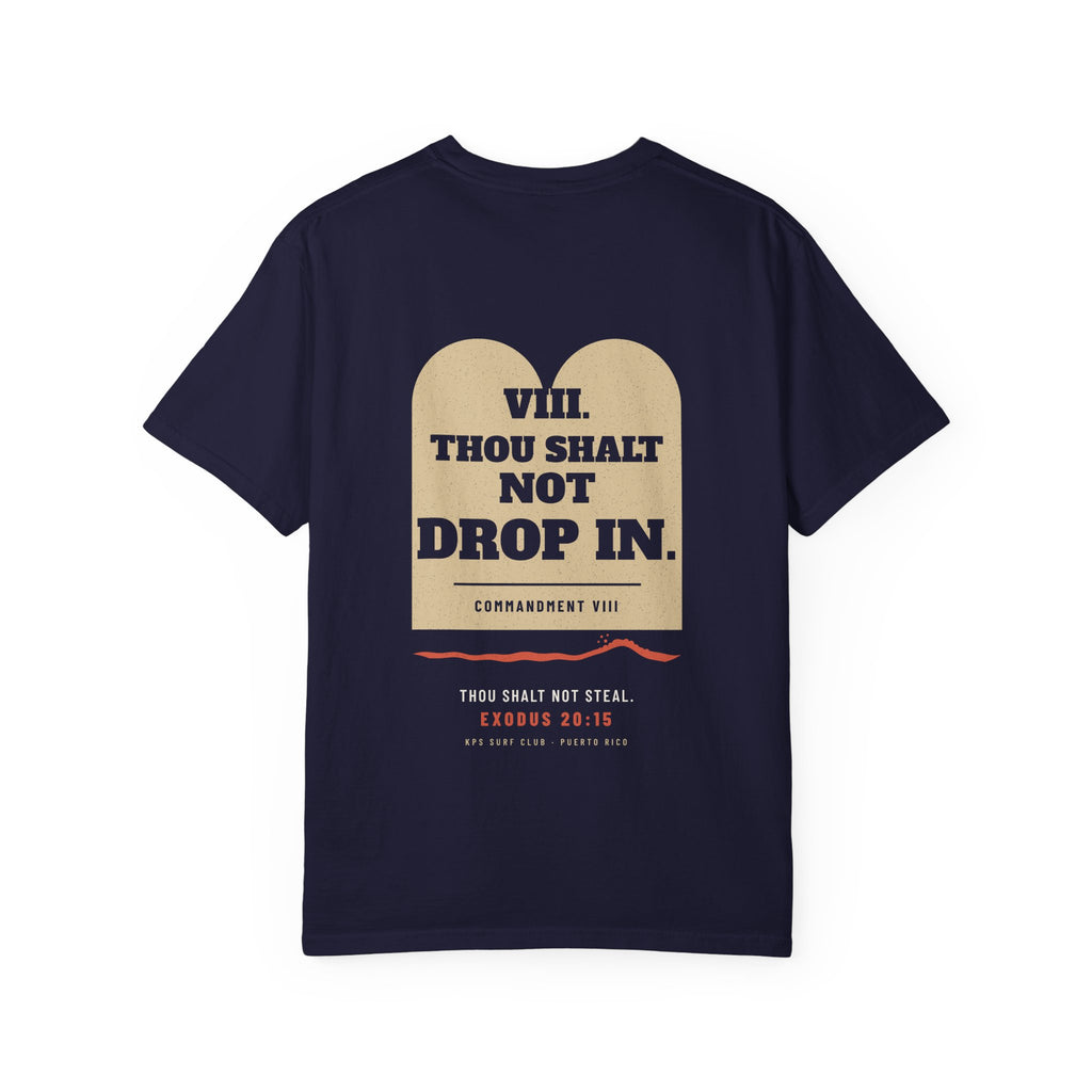 Thou Shalt Not Drop In Surf Tee, True Navy, back view, THOU SHALT NOT DROP IN. Exodus 20:15 (KJV)