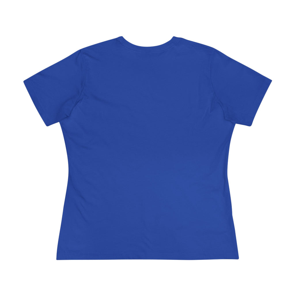 In The Beginning Women's Tee, True Royal, back view, plain back, IN THE BEGINNING., Genesis 1:1 (KJV)