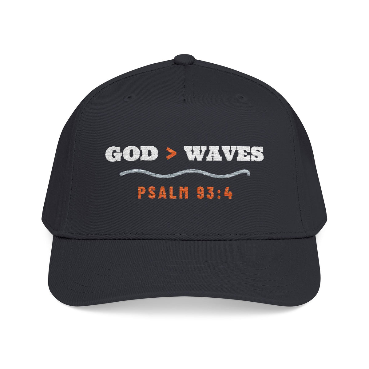 God > Waves Cap, Black, front view, GOD > WAVES. Psalm 93:4 (KJV)