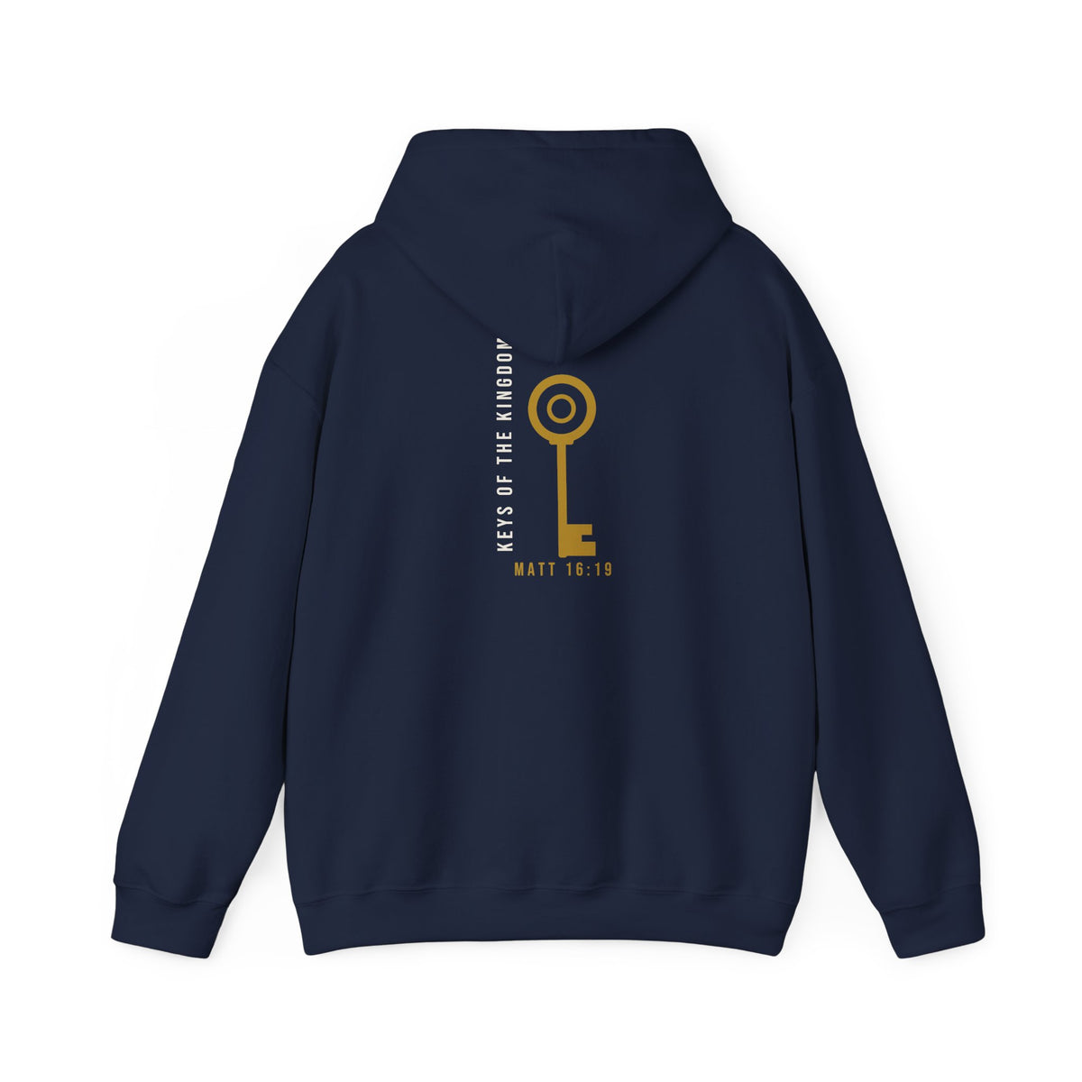 Keys of the Kingdom Hoodie, hoodie, Navy, back view, KEYS OF THE KINGDOM., Matthew 16:19 (KJV)