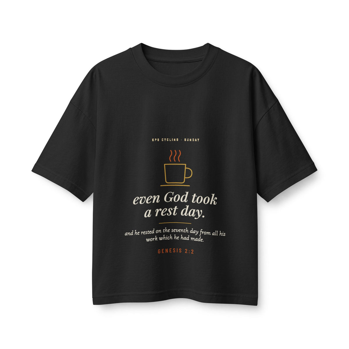Even God Took a Rest Day Women's Boxy Tee, Vintage Black, front view, EVEN GOD TOOK A REST DAY. Genesis 2:2 (KJV)