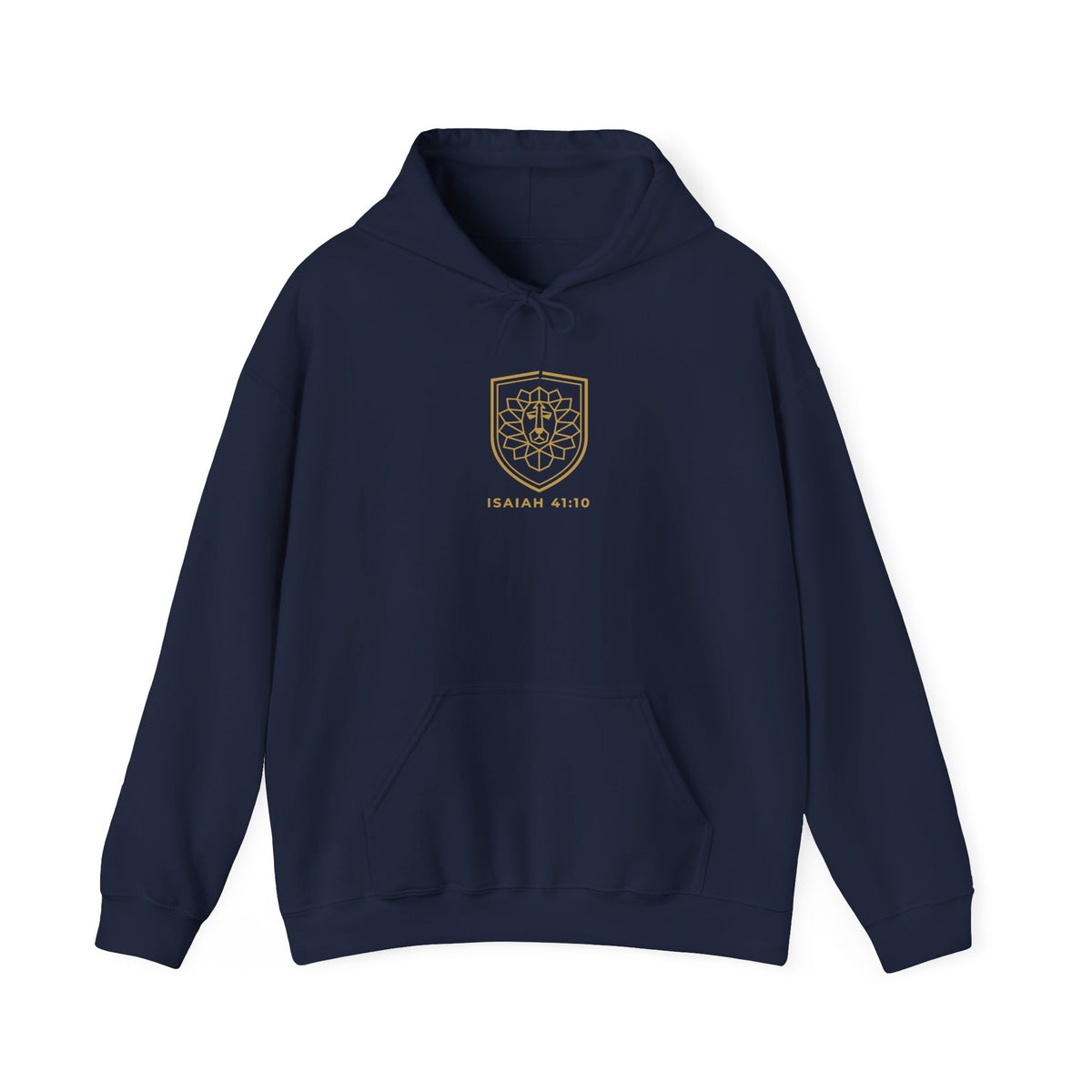 Fear Not Lion Hoodie, hoodie, Navy, front view, small chest mark, FEAR NOT., Isaiah 41:10 (KJV)