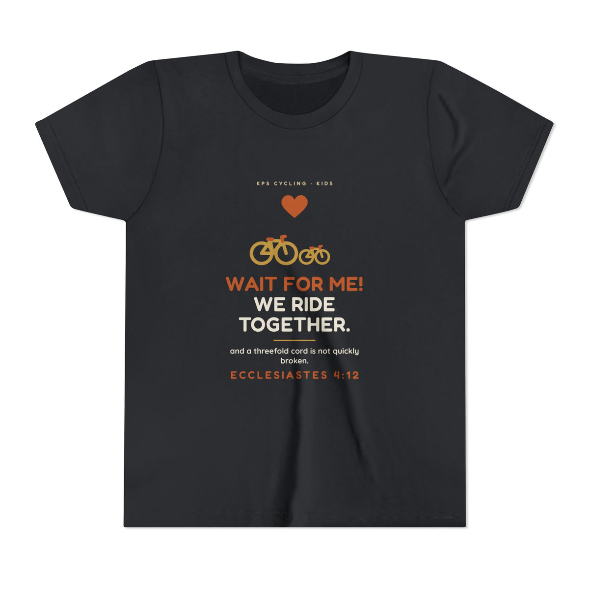 Wait For Me! We Ride Together Youth Tee, Vintage Black, front view, WAIT FOR ME! WE RIDE TOGETHER. Ecclesiastes 4:12 (KJV)