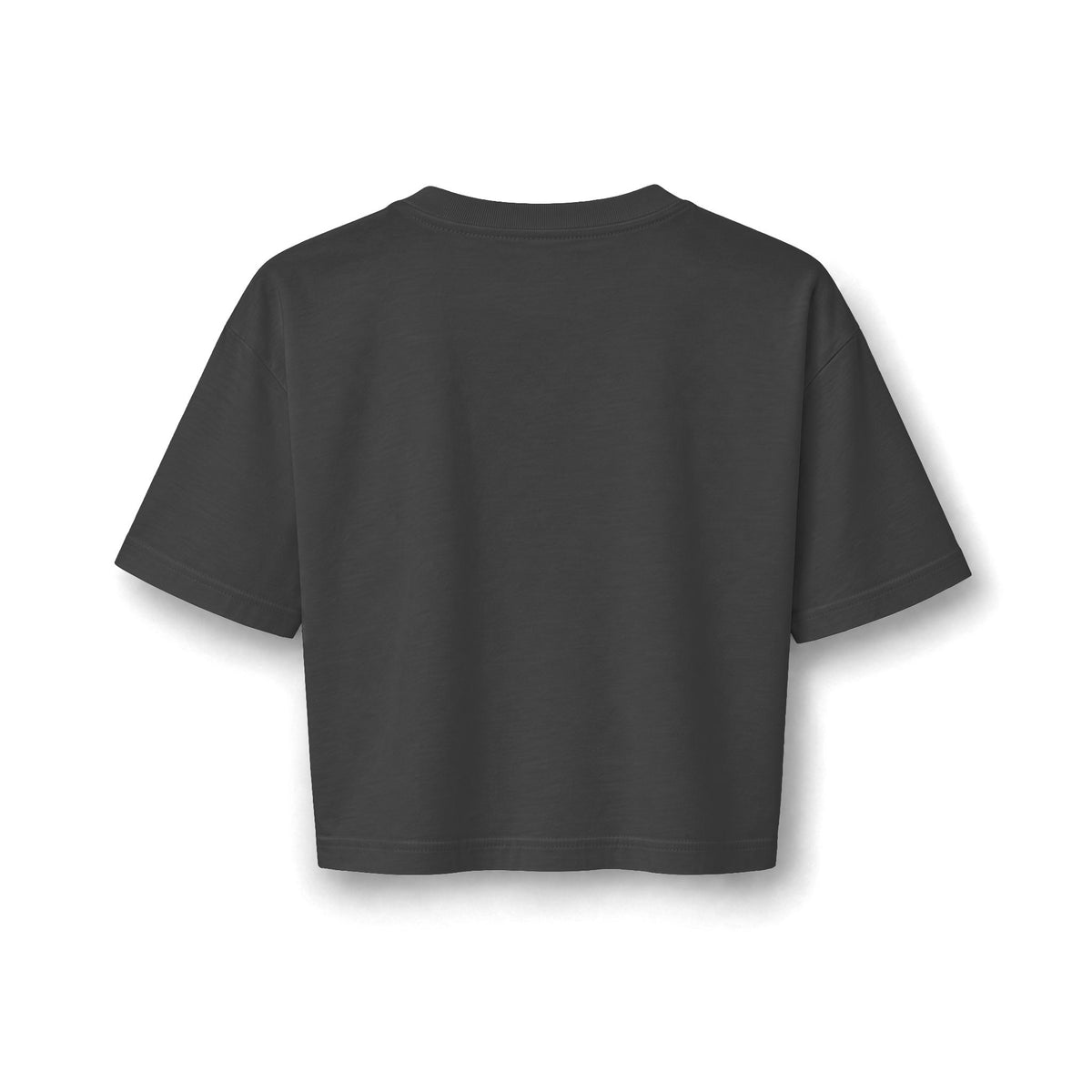 In Him Crop Tee, Faded Black, back view, IN HIM. MY STRENGTH IS IN HIM. DEFINITELY NOT IN MY KNEES. Habakkuk 3:19 (KJV)
