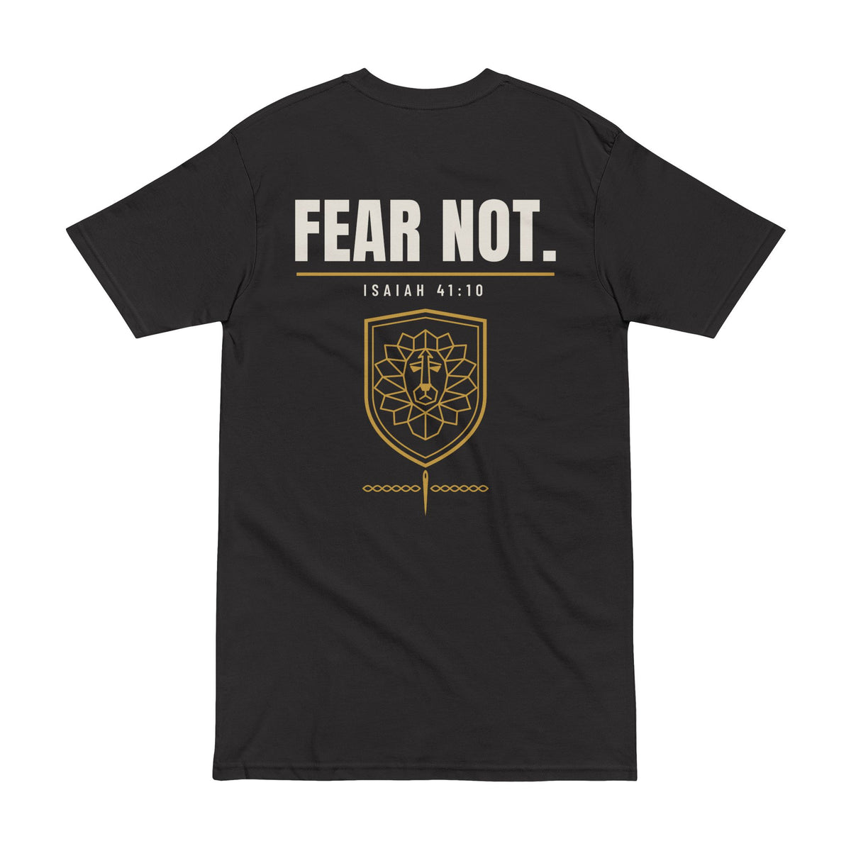 Fear Not Lion Tee, t-shirt, Black, back view, FEAR NOT., Isaiah 41:10 (KJV)