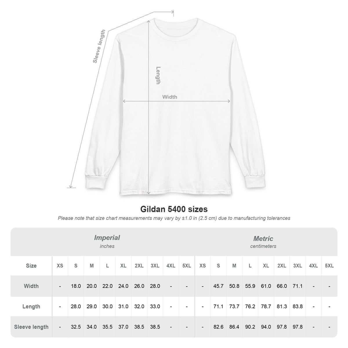 Worth the Wait Long Sleeve, size chart with measurements