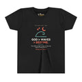God > Waves > Bedtime Youth Tee, Black, front view, GOD > WAVES > BEDTIME., Psalm 93:4 (KJV)