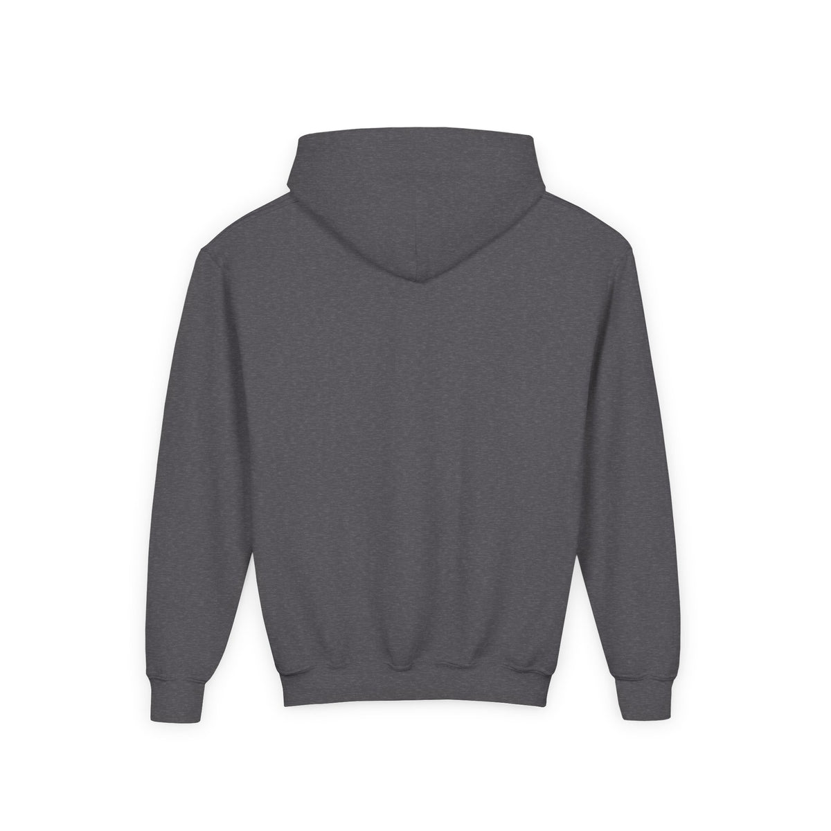 Pedal and Not Be Weary Youth Hoodie, Dark Heather, back view, PEDAL AND NOT BE WEARY. Isaiah 40:31 (KJV)
