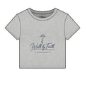 Walk by Faith Women's Baby Tee, Athletic Heather, front view, WALK BY FAITH., 2 Corinthians 5:7 (KJV)