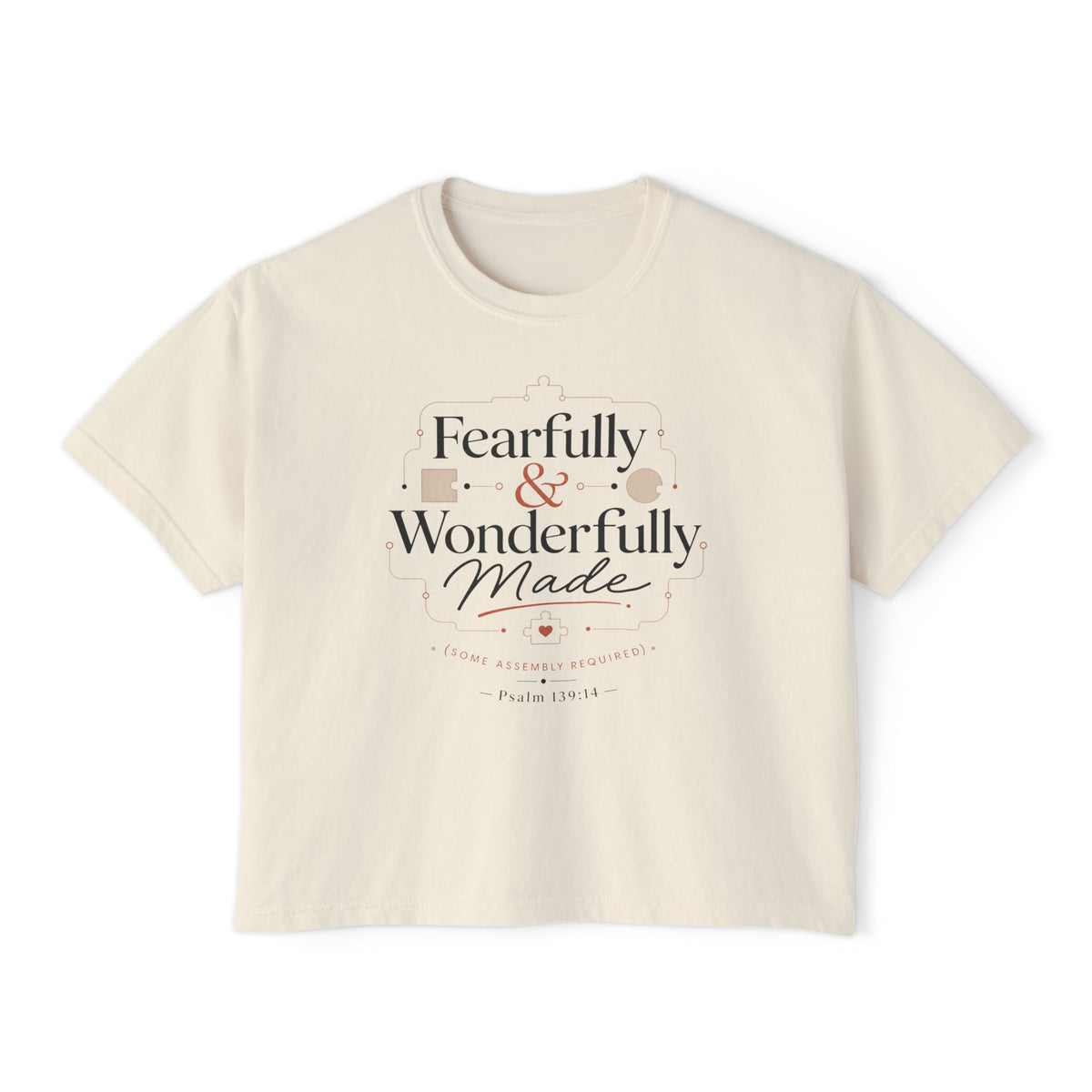 Fearfully Made Crop Tee, crop t-shirt, Ivory, front view, FEARFULLY & WONDERFULLY MADE., Psalm 139:14 (KJV)