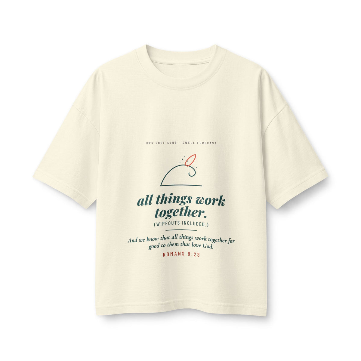 All Things Work Together Women's Boxy Tee, Natural, front view, ALL THINGS WORK TOGETHER. (WIPEOUTS INCLUDED.) Romans 8:28 (KJV)