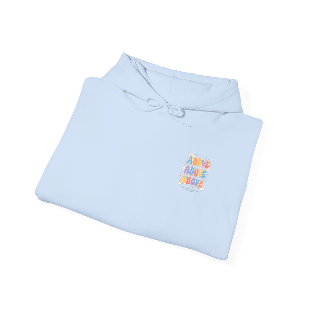 Things Above Hoodie, hoodie, Light Blue, folded, THINGS ABOVE., Colossians 3:2 (KJV)