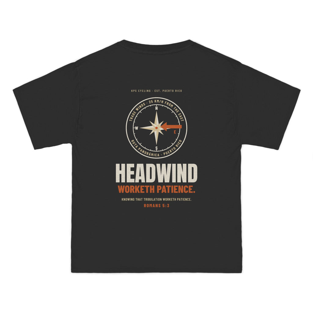 Headwind Worketh Patience Cycling Tee, Black, back view, HEADWIND WORKETH PATIENCE. Romans 5:3 (KJV)