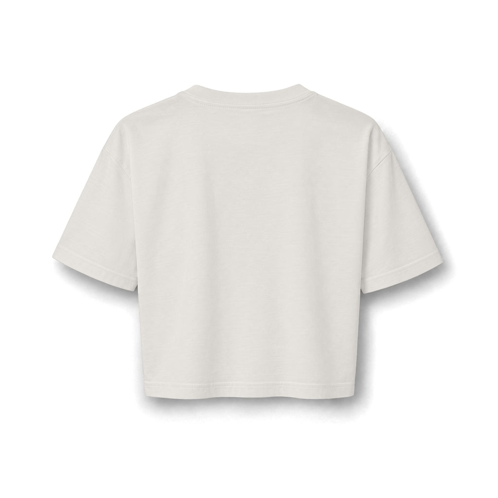 In Him Crop Tee, Faded Bone, back view, IN HIM. MY STRENGTH IS IN HIM. DEFINITELY NOT IN MY KNEES. Habakkuk 3:19 (KJV)