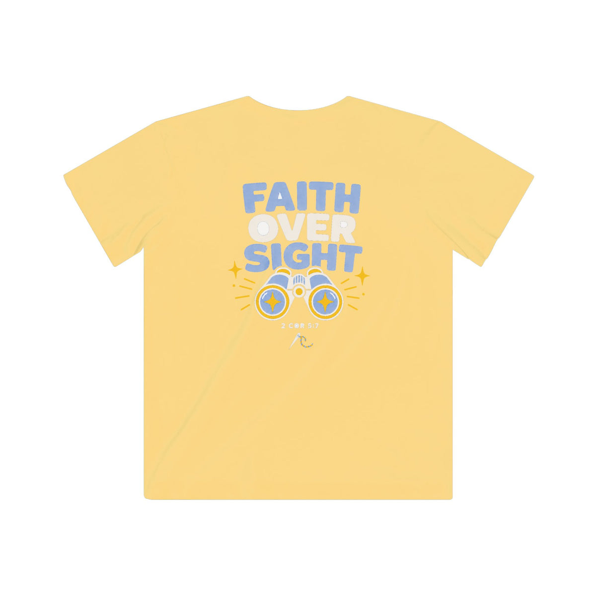 Faith Over Sight Kids Tee, kids' t-shirt, Butter, back view, FAITH OVER SIGHT., 2 Corinthians 5:7 (KJV)