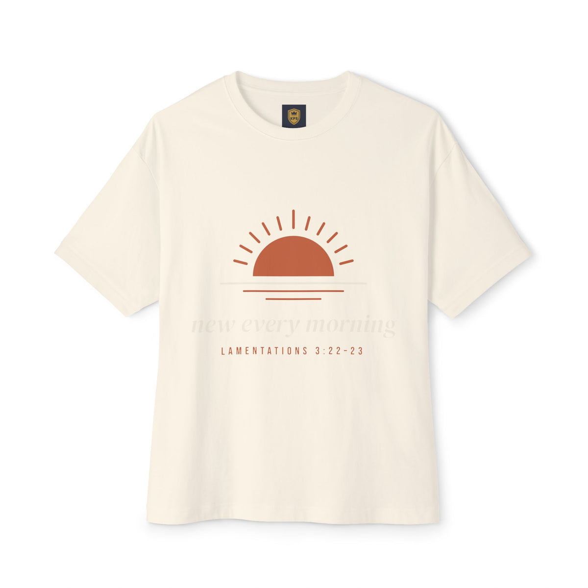 New Every Morning Tee, t-shirt, Natural, front view, NEW EVERY MORNING., Lamentations 3:22–23 (KJV)