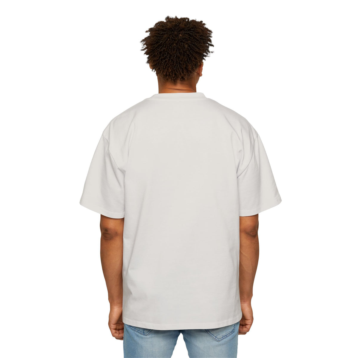 Seek First Mountain Oversized Tee, t-shirt, Faded Bone, back view, worn, SEEK FIRST., Matthew 6:33 (KJV)