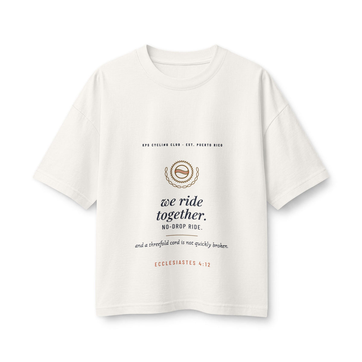 We Ride Together Women's Boxy Tee, Vintage White, front view, WE RIDE TOGETHER. (NO-DROP RIDE.) Ecclesiastes 4:12 (KJV)
