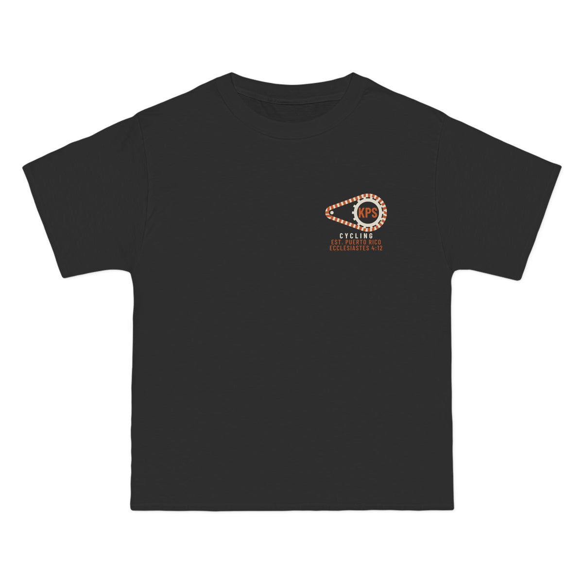 KPS Cycling Club Tee, Black, front view, KPS CYCLING CLUB. Ecclesiastes 4:12 (KJV)