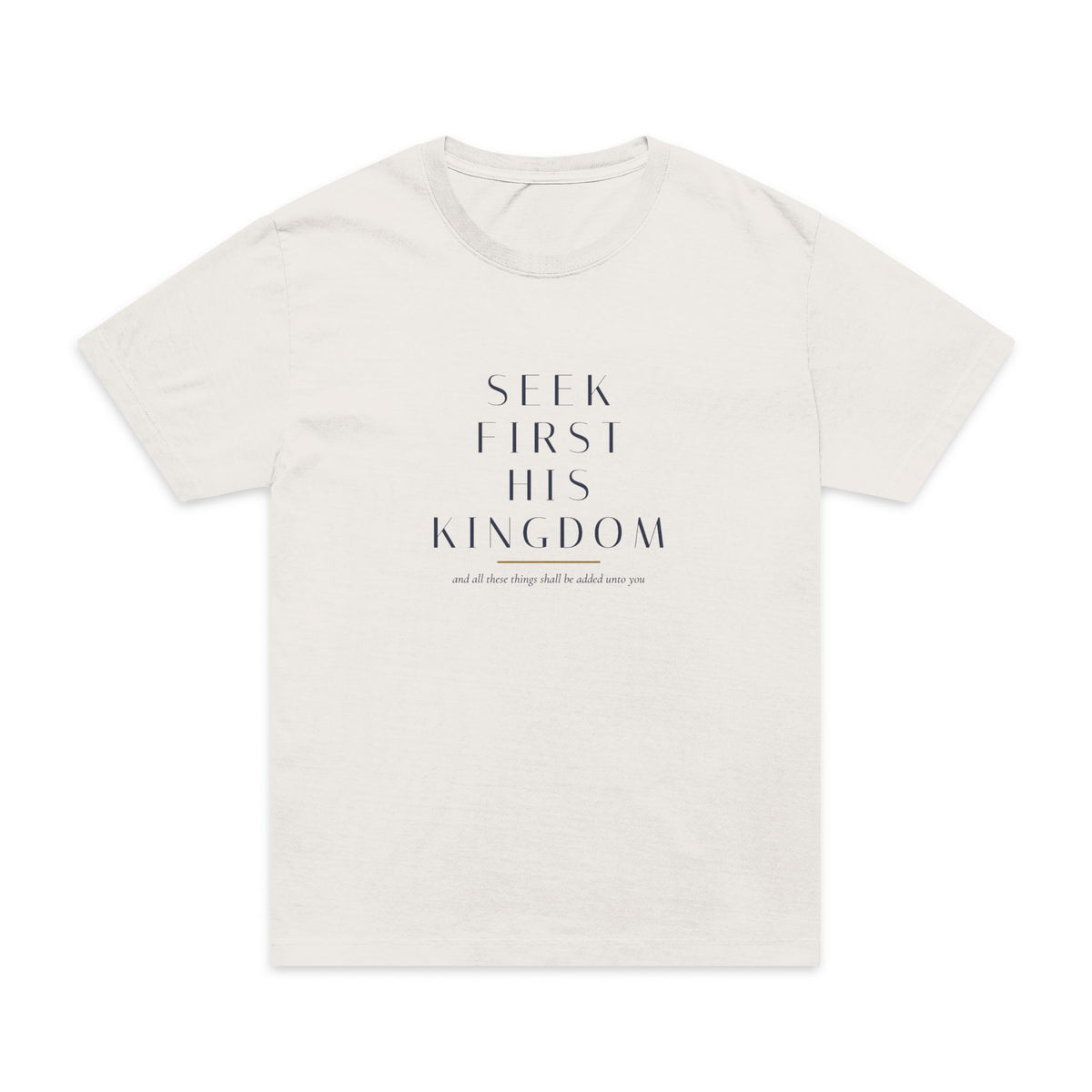 His Kingdom Oversized Tee, t-shirt, Vintage White, front view, HIS KINGDOM., Matthew 6:33 (KJV)