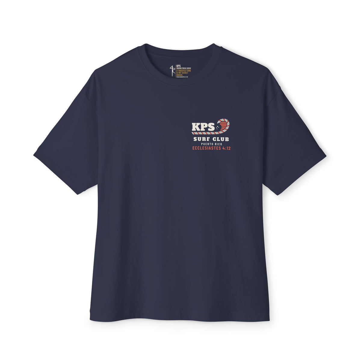 Dawn Patrol Surf Tee, Navy, front view, DAWN PATROL. (COFFEE OPTIONAL. REJOICING REQUIRED.), Psalm 118:24 (KJV)