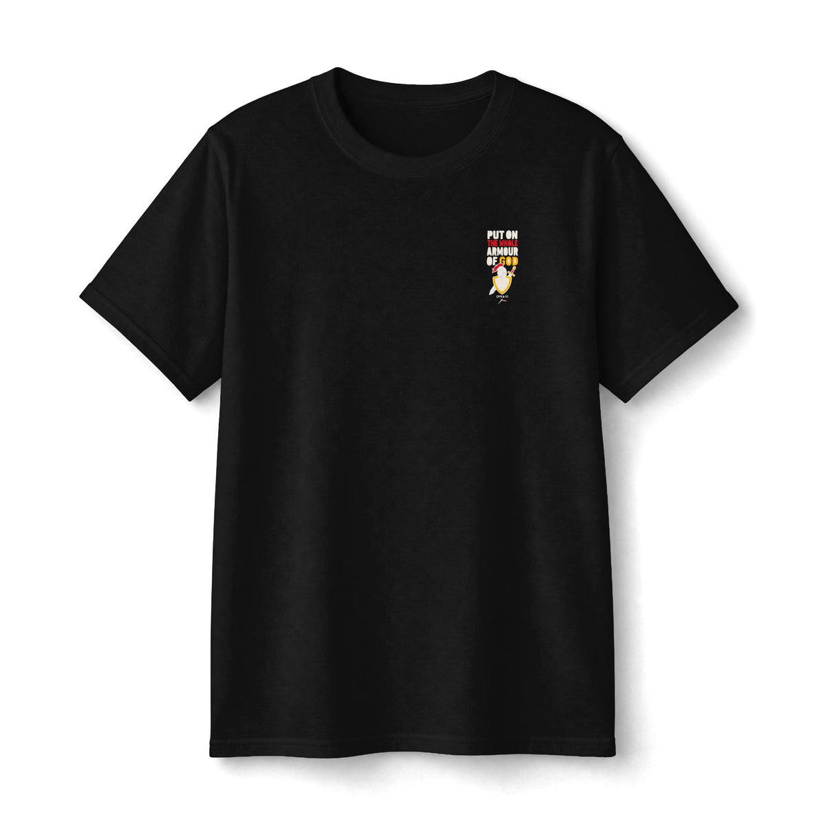 Armor of God Kids Tee in Black, small front chest print