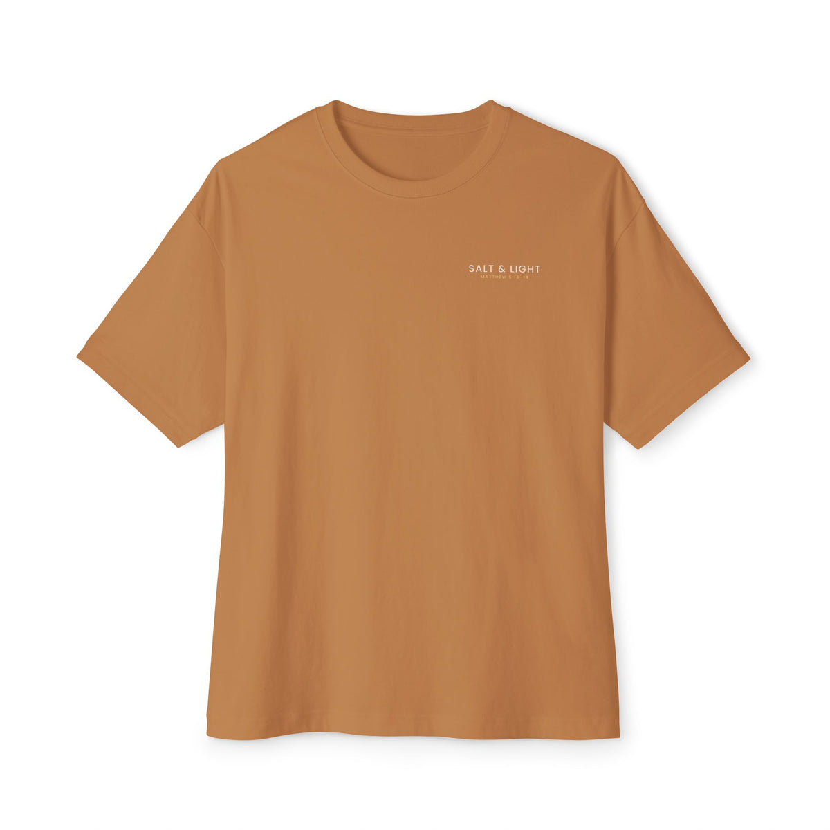 Salt & Light Boxy Tee, t-shirt, Toast, front view, SALT & LIGHT., Matthew 5:13–14 (KJV)