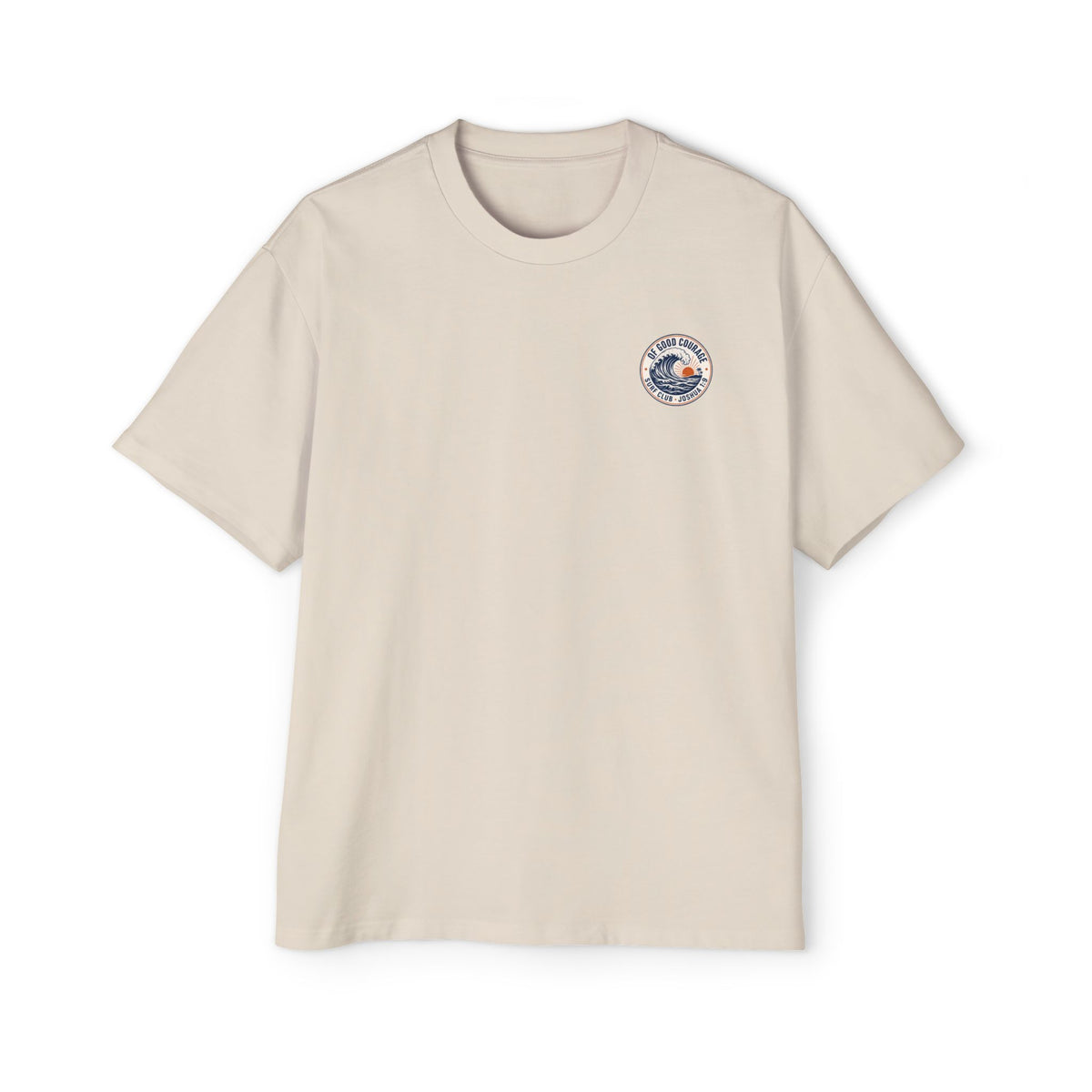 Of Good Courage Surf Club Oversized Tee, t-shirt, Ecru, front view, OF GOOD COURAGE., Joshua 1:9 (KJV)