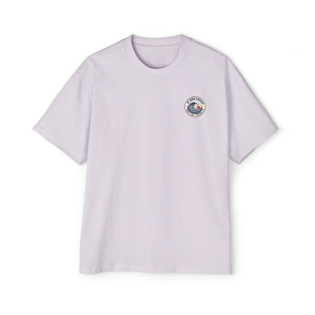 Of Good Courage Surf Club Oversized Tee, t-shirt, Orchid, front view, OF GOOD COURAGE., Joshua 1:9 (KJV)