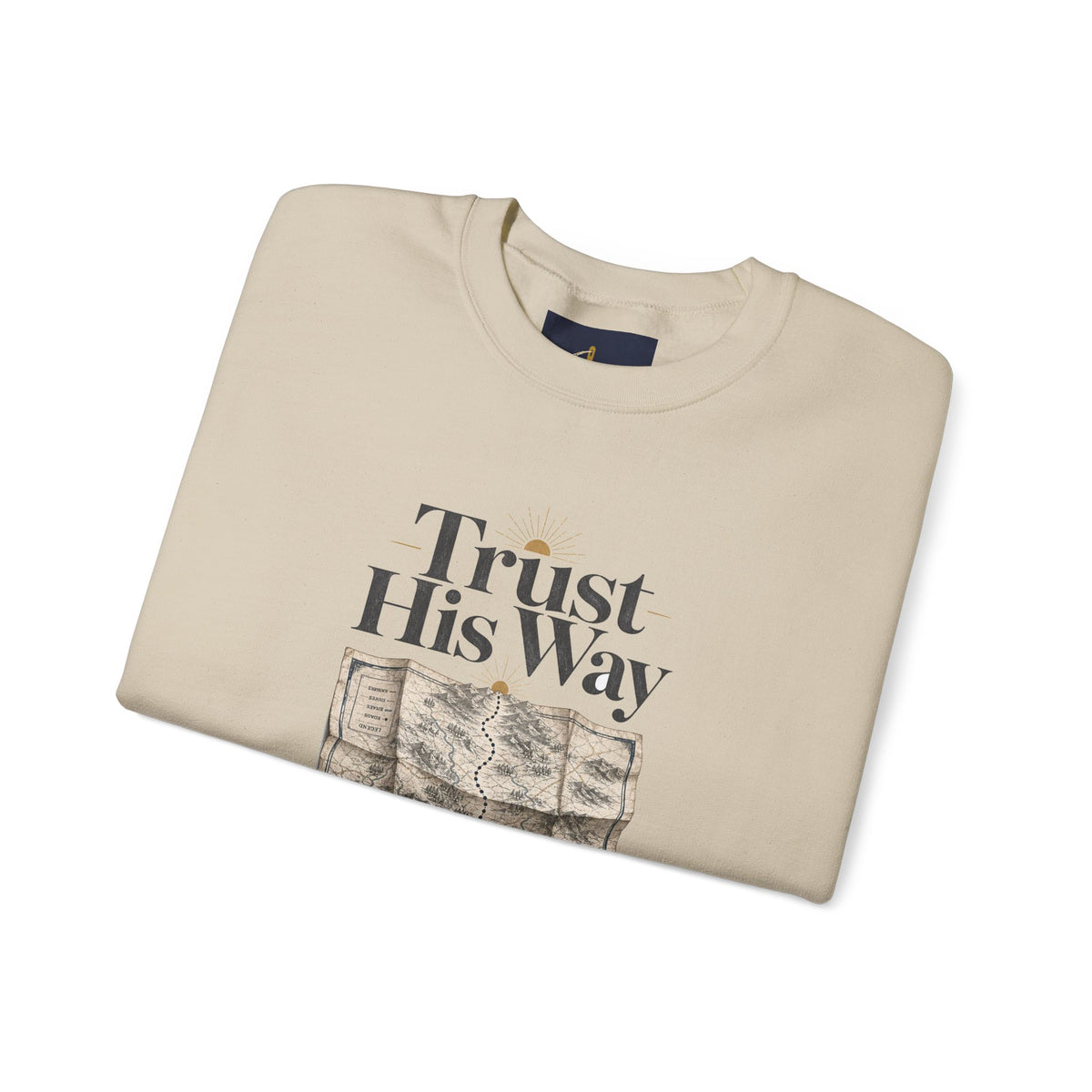 Trust His Way Crewneck, crewneck, Sand, folded, TRUST HIS WAY., Proverbs 3:5–6 (KJV)