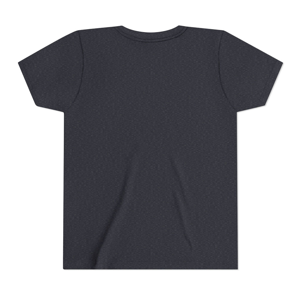Scraped Knees Are Temporal Youth Tee, Heather Navy, back view, SCRAPED KNEES ARE TEMPORAL. 2 Corinthians 4:18 (KJV)