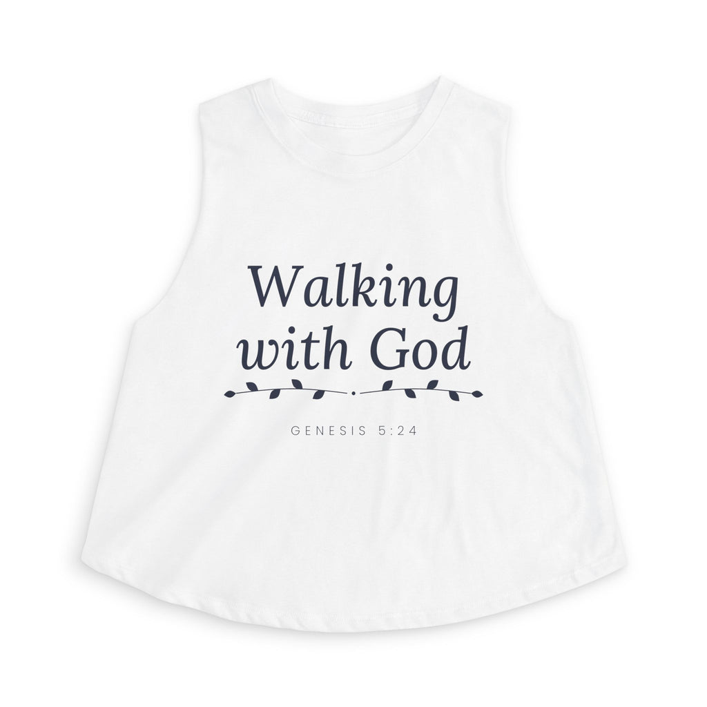 Walking With God Crop Tank, crop tank, Solid White Blend, front view, WALKING WITH GOD., Genesis 5:24 (KJV)