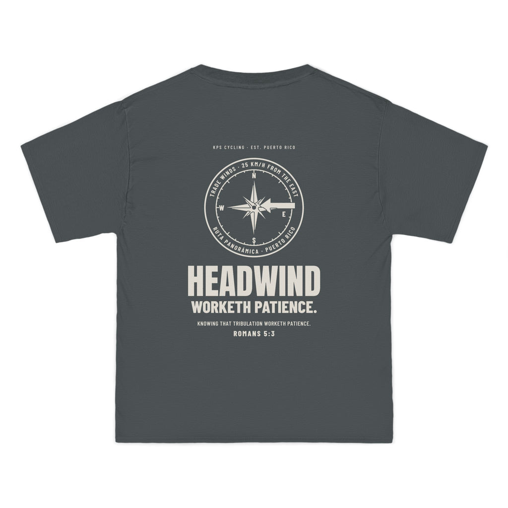 Headwind Worketh Patience Cycling Tee, Smoke Grey, back view, HEADWIND WORKETH PATIENCE. Romans 5:3 (KJV)