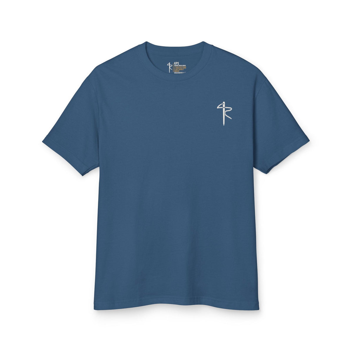Seek Ye First Then the KOM Cycling Tee, Faded Navy, front view, SEEK YE FIRST. THEN THE KOM. Matthew 6:33 (KJV)
