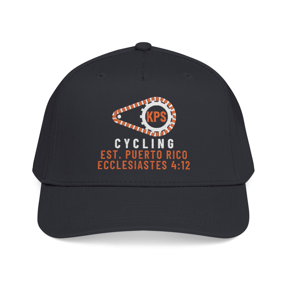 KPS Cycling Club Cap, Black, front view, KPS CYCLING CLUB. Ecclesiastes 4:12 (KJV)