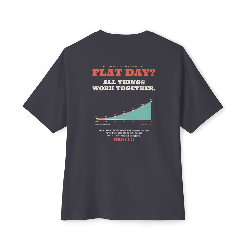 Flat Day? All Things Work Together Surf Tee, Dark Grey, back view, FLAT DAY? ALL THINGS WORK TOGETHER., Romans 8:28 (KJV)
